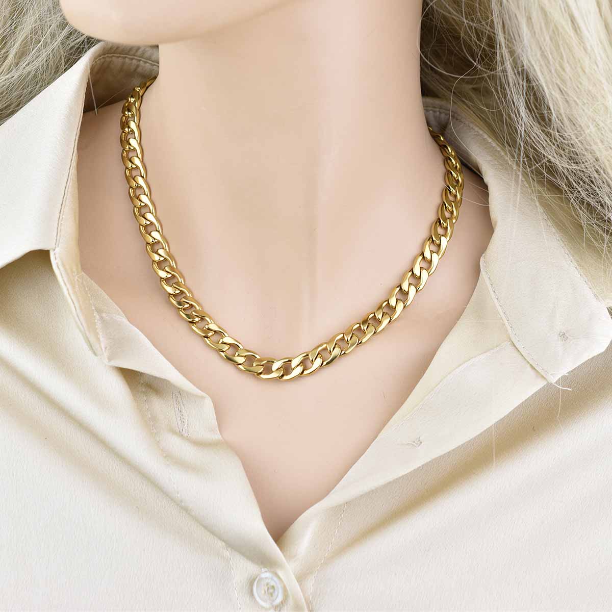 Cubana Chain Gold 9MM Αλυσίδα λαιμού από ανοξείδωτο ατσάλι 316L